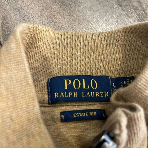 Polo Ralph Lauren Men's Tan Estate Rib Quarter Zip Long Sleeve Pullover Large - Picture 3 of 6